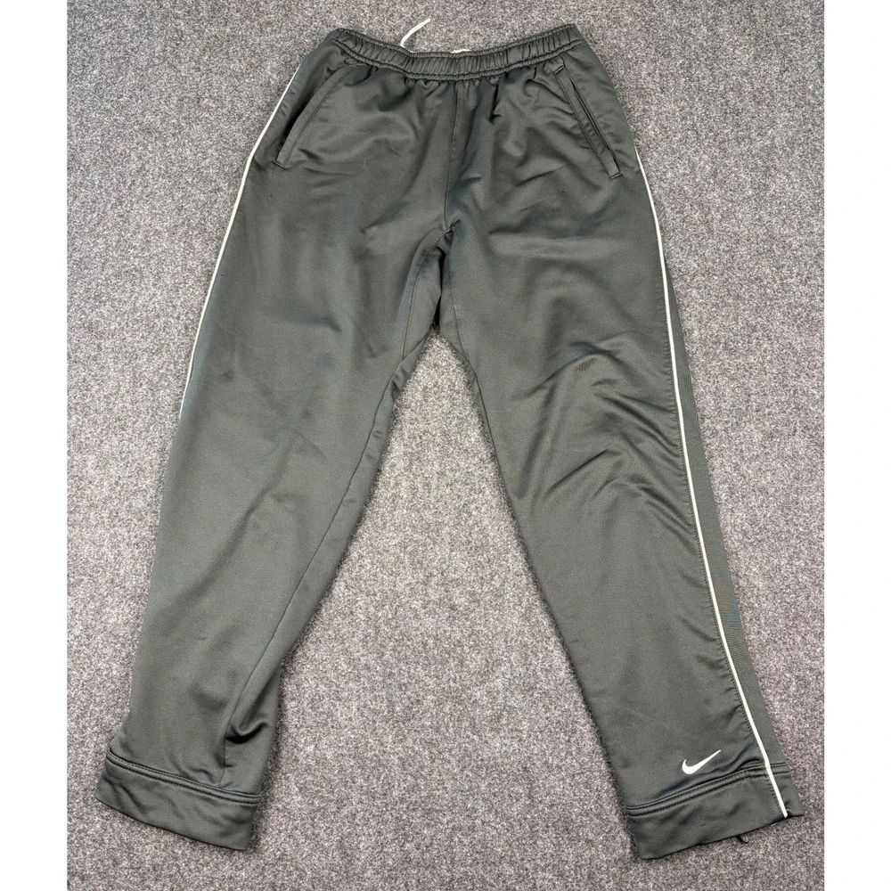 Nike Team Fit Dry Track Pants Mens Small Gray White Stripe Ankle Zip Athletic